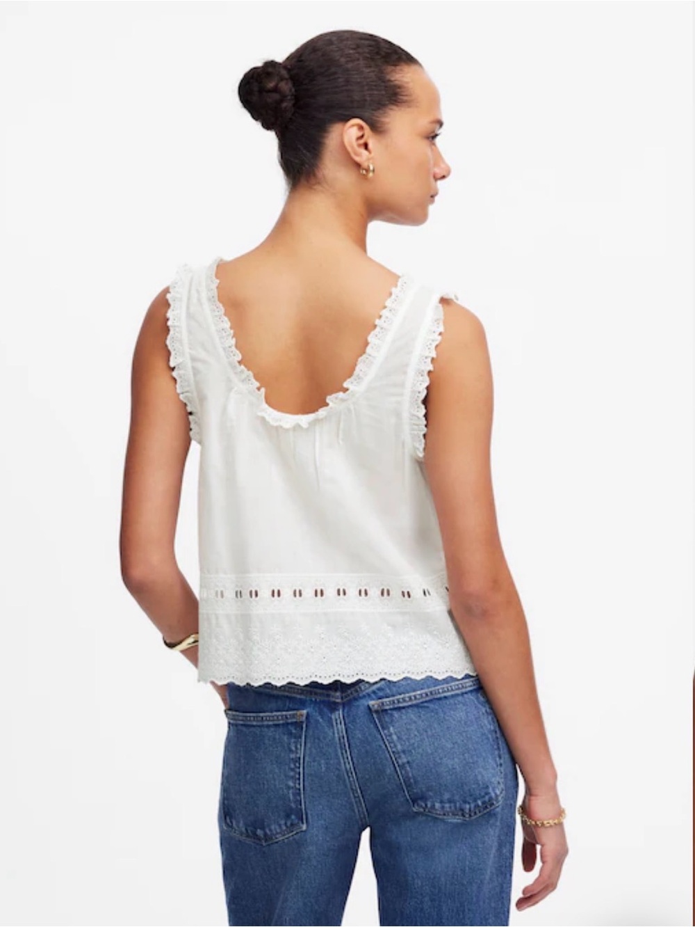 Madewell Embroidered Floral Scalloped Button Front Tank White Size Medium - Picture 3 of 5